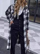 Load image into Gallery viewer, Plaid Collared Neck Slit Longline Coat