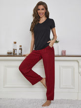 Load image into Gallery viewer, V-Neck Top and Gingham Pants Lounge Set