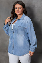 Load image into Gallery viewer, Plus Size Button Up Pocketed Denim Top