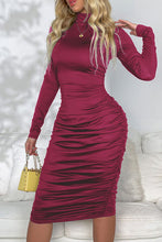 Load image into Gallery viewer, Ruched Mock Neck Long Sleeve Dress