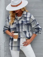 Load image into Gallery viewer, Plaid Pocketed Button Up Dropped Shoulder Jacket