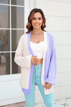 Load image into Gallery viewer, Open Front Contrast Color Balloon Sleeve Cardigan