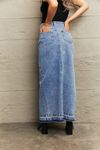 Front Slit Maxi Denim Skirt