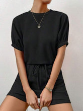 Load image into Gallery viewer, Waffle-Knit Round Neck T-Shirt and Pocketed Shorts Lounge Set