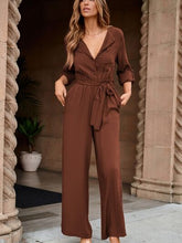 Load image into Gallery viewer, Pocketed Button Up Tie-Waist Jumpsuit