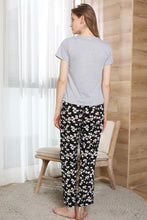 Load image into Gallery viewer, Round Neck T-Shirt and Floral Pants Lounge Set