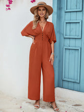 Load image into Gallery viewer, Decorative Button V-Neck Half Sleeve Jumpsuit