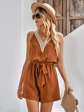 Load image into Gallery viewer, Contrast Belted Sleeveless Romper with Pockets