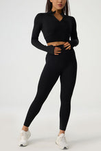 Load image into Gallery viewer, Quarter Zip Raglan Sleeve Top and High Waist Leggings Active Set