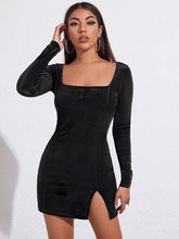 Load image into Gallery viewer, Square Neck Slit Mini Wrap Dress