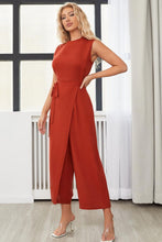 Load image into Gallery viewer, Belted Mock Neck Sleeveless Jumpsuit