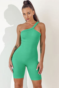 Asymmetrical Neck Wide Strap Active Romper