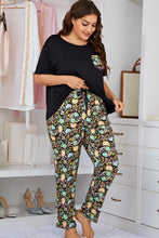 Load image into Gallery viewer, Plus Size Contrast Round Neck Tee and Floral Pants Lounge Set