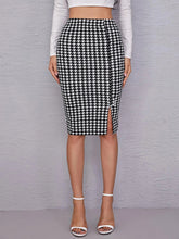 Load image into Gallery viewer, Houndstooth Slit Knee-Length Skirt