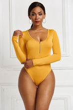 Load image into Gallery viewer, Half Zip Scoop Neck Long Sleeve Bodysuit