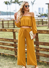 Load image into Gallery viewer, Off-Shoulder Blouse and Drawstring Waist Pants Set