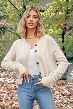 Load image into Gallery viewer, Button Up Round Neck Drop Shoulder Cardigan