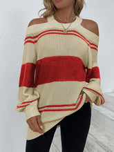 Load image into Gallery viewer, Color Block Striped Cold Shoulder Sweater