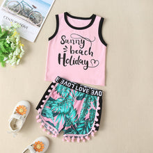 Load image into Gallery viewer, Baby Girl SUNNY BEACH HOLIDAY Graphic Tank and Printed Pom-Pom Trim Shorts Set