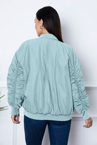 Ruched Zip Up Dropped Shoulder Jacket