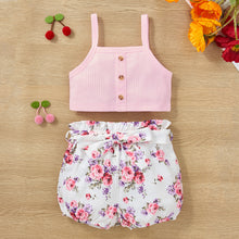 Load image into Gallery viewer, Baby Girl Decorative Button Tank and Floral Shorts Set