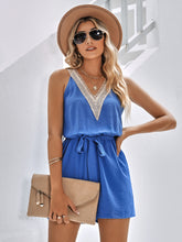 Load image into Gallery viewer, Contrast Belted Sleeveless Romper with Pockets