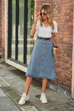 Load image into Gallery viewer, Button Front A-Line Denim Skirt