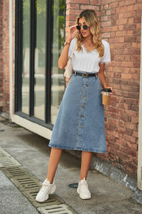 Button Front A-Line Denim Skirt