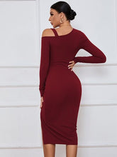 Load image into Gallery viewer, Ribbed Ruched Drawstring Wrap Dress