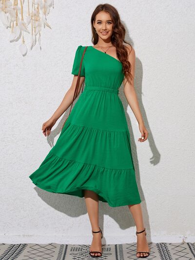 Tied Single Shoulder Midi Dress