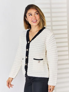 Contrast Trim Button Up Cardigan