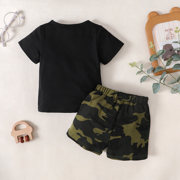 Boys MAMA'S BOY Graphic T-Shirt and Camouflage Shorts Set