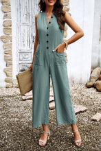 Load image into Gallery viewer, Pocketed Half Button Sleeveless Jumpsuit