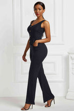 Load image into Gallery viewer, Button Detail Tie Waist Jumpsuit with Pockets