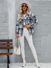 Load image into Gallery viewer, Plaid Pocketed Button Up Dropped Shoulder Jacket