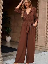 Load image into Gallery viewer, Pocketed Button Up Tie-Waist Jumpsuit