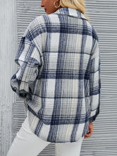 Load image into Gallery viewer, Plaid Pocketed Button Up Dropped Shoulder Jacket