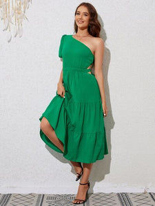 Tied Single Shoulder Midi Dress