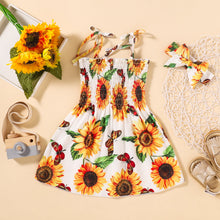 Load image into Gallery viewer, GIRLS Sunflower Print Smocked Tie Shoulder Dress