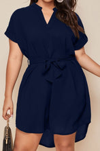 Load image into Gallery viewer, Plus Size Notched Tie Waist Mini Dress