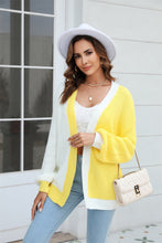 Load image into Gallery viewer, Open Front Contrast Color Balloon Sleeve Cardigan