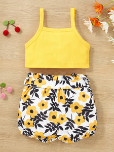 Baby Girl Decorative Button Tank and Floral Shorts Set