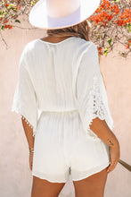 Load image into Gallery viewer, Lace Trim Surplice Flare Sleeve Romper