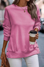 Load image into Gallery viewer, Snap Detail Round Neck Dropped Shoulder Sweatshirt