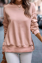 Load image into Gallery viewer, Snap Detail Round Neck Dropped Shoulder Sweatshirt