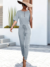 Load image into Gallery viewer, Buttoned Half Sleeve Round Neck Jumpsuit