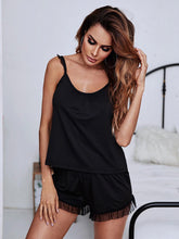 Load image into Gallery viewer, Gathered Detail Spliced Mesh Sleeveless Top and Shorts Lounge Set