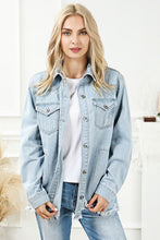 Load image into Gallery viewer, Distressed Button Up Frayed Hem Denim Jacket