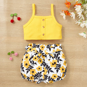 Baby Girl Decorative Button Tank and Floral Shorts Set