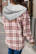 Load image into Gallery viewer, Plaid Raw Hem Drawstring Hooded Jacket